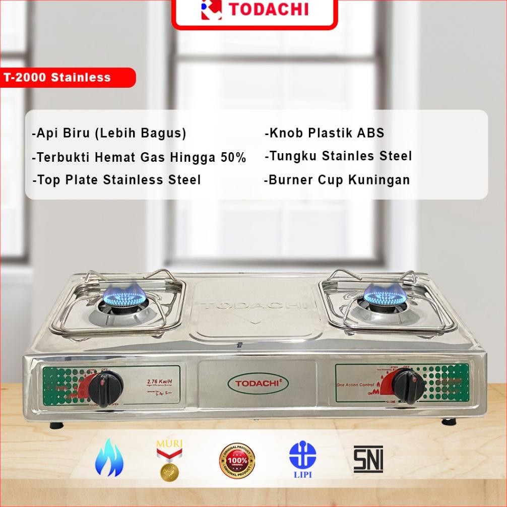 Terlaris Todachi Kompor Gas Stainless 2 Tungku 70 Cm T-2000 Ss