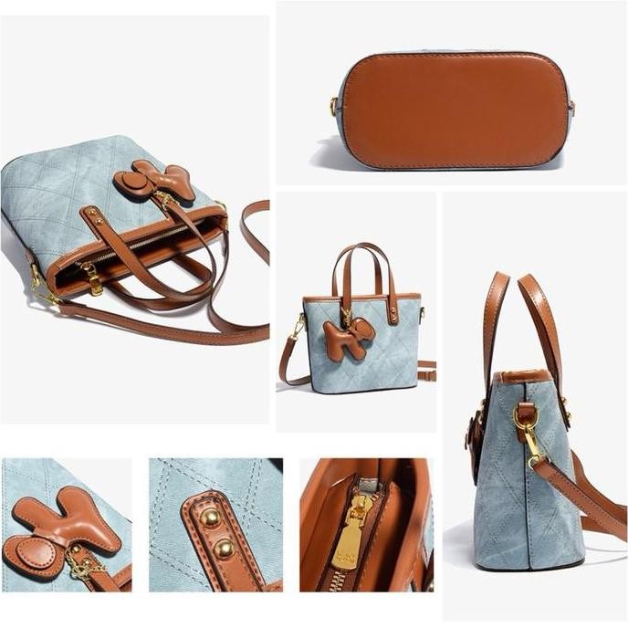 Clutch Wanita Tas Wanita 3186 - Handbag Lk Biru Coklat + Gantungan Tas Handbag Wanita Murah Import M