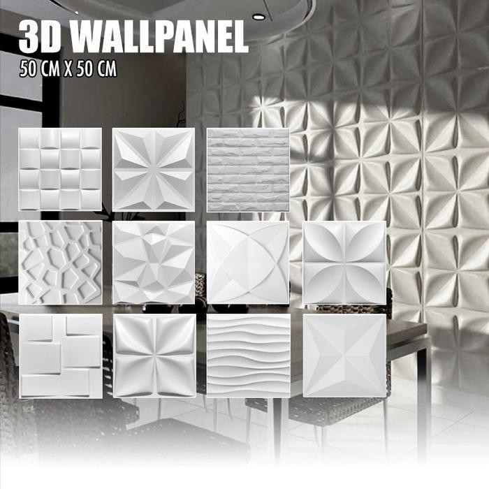 Tpi Wall Panel 3D Dinding Ornamen Bahan Pvc Bisa Dibersihkan Motif Timbul Warna Putih