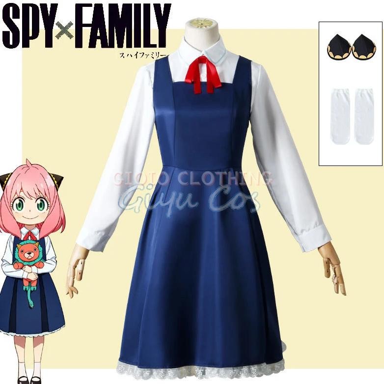 Anya Forger Cosplay Kids Childrens Girls Costume Anime Spy Family Blue White Dress Suit Outfit Unifo