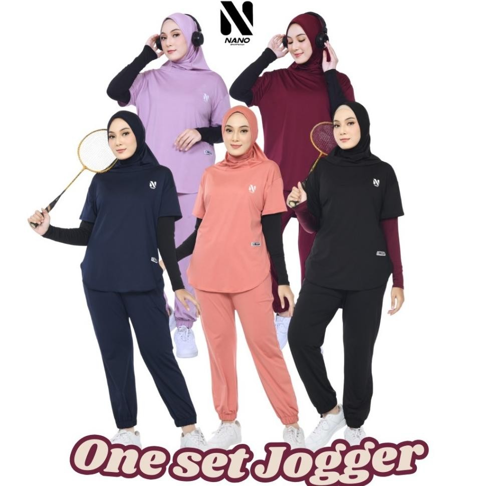 Nano Sportswear Baju Senam Muslim Wanita Jogger Setelan Baju Senam Jogger One Set Jogger Wanita