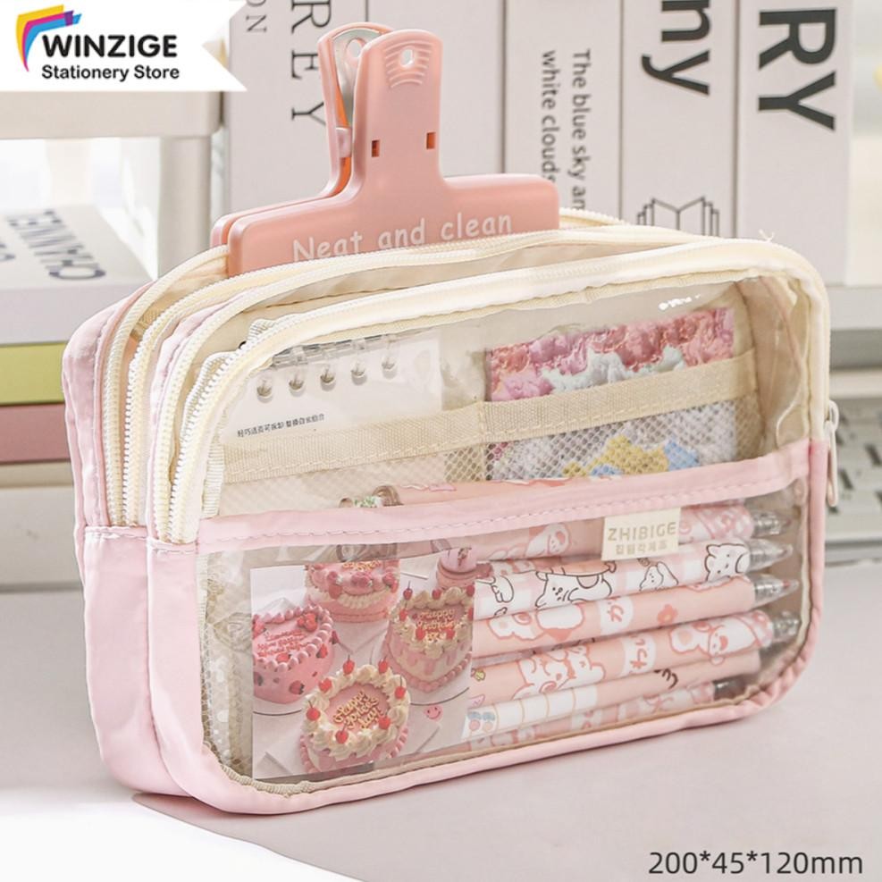

Winzige tempat pensil transparan large kotak pensil anak perempuan pen pouch lucu aesthetic estudee pencil case stationery organizer pink school stuff perlengkapan sekolah