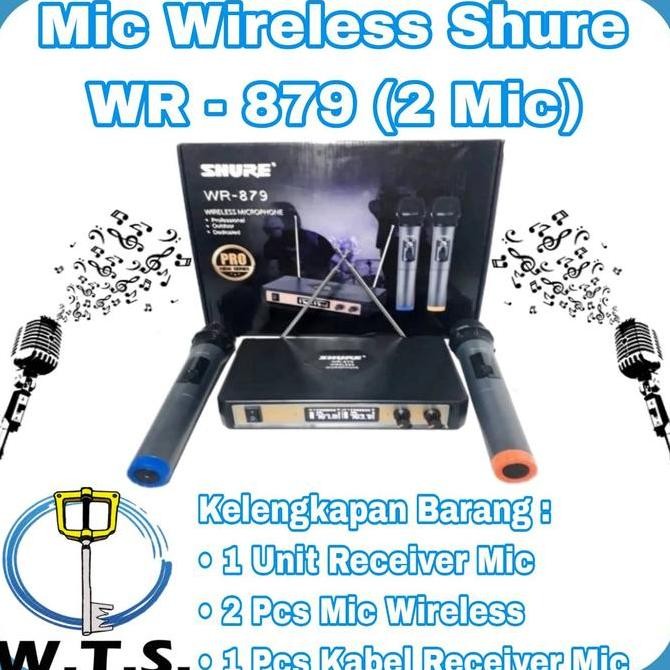 BARU MIC WIRELESS SHURE WR-879 DUAL PEGANG MIC WIRELESS ORIGINAL VOKAL KARAOKE