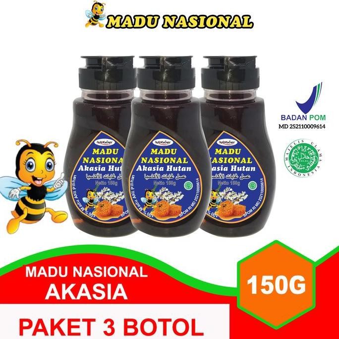 

TERMURAH MADU NASIONAL AKASIA 150G - PAKET 3 BOTOL + PROPOLIS POLEN ROYAL JELLY