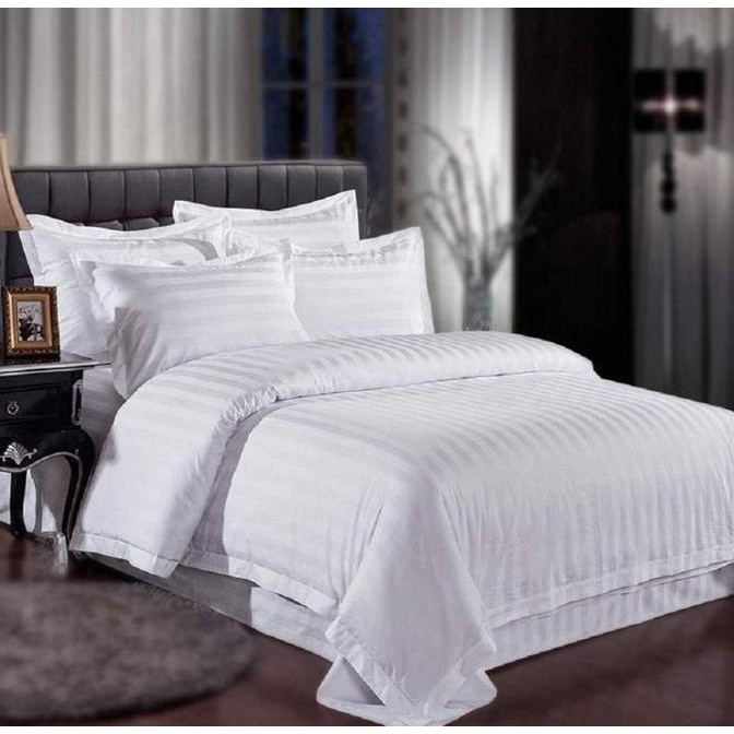 BEDCOVER SET MICROTENCEL SALUR PUTIH // BEDCOVER HOTEL MEWAH SALUR PUTIH
