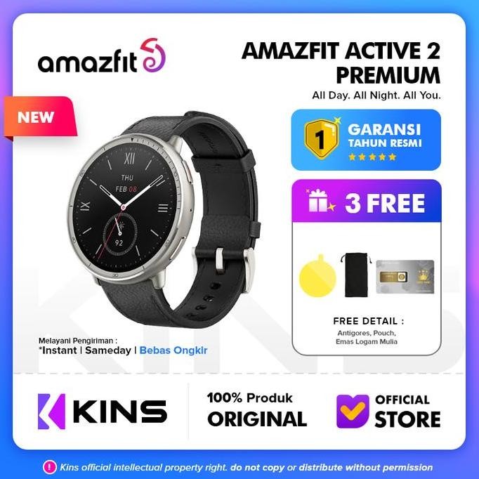 Ori - Amazfit Active 2 Smartwatch 44Mm Gps Jam Tangan Premium + Leather Strap