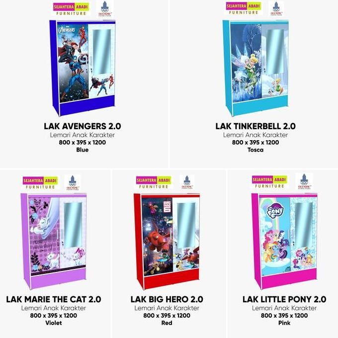 lemari pakaian anak cermin karakter LAK 2.0 Olympic Furniture