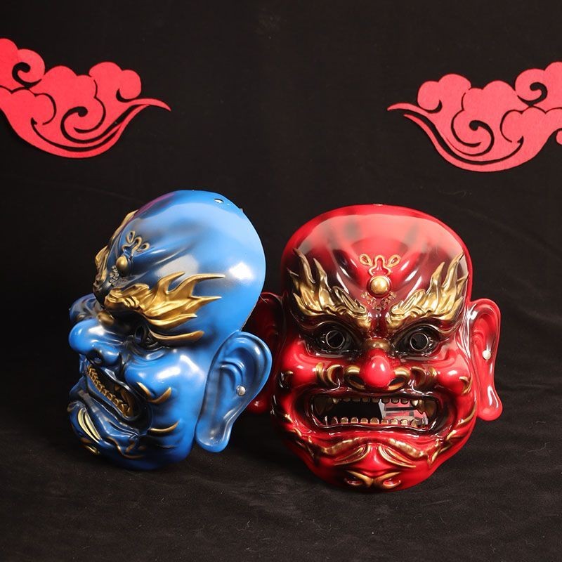 Kostum Opera Gaya Cina Baru Topeng Hantu Merah Wajah Penuh