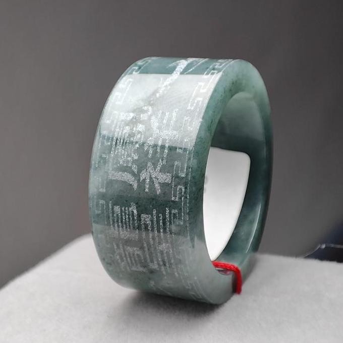 Cincin Raja Batu Giok Asli Burma Ukir Laser Natural Jadeite Jade Bersertifikat