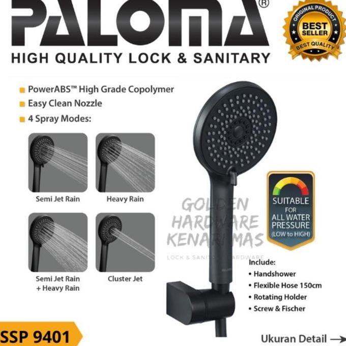 New Paloma SSP 9401 Shower Set Black | Kepala Shower Hand Holder Mandi ABS
