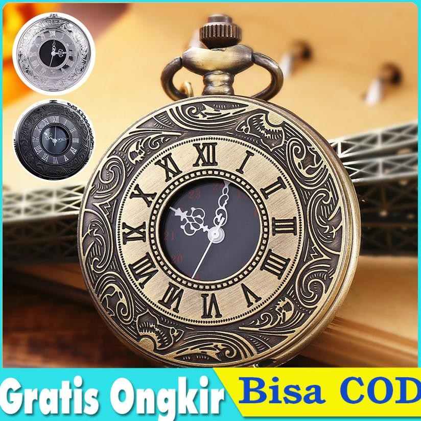 Jam Saku Antik Vintage Pocket Watch Quartz Necklace Pendant Jam Saku Antik Kuno DiM