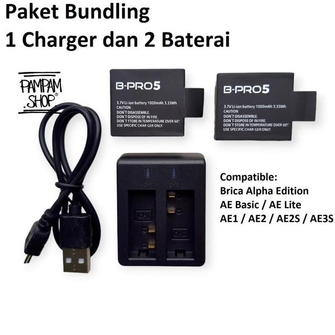 Diskon Paket Combo Charger + 2 Baterai Brica B-Pro 5 Alpha Ae1 Ae2S Original Kamera