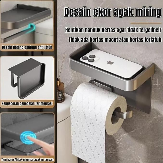

Tempat Tisu Toilet Bebas Pukulan Rak Organizer Ponsel Kertas Gulung Toilet Kamar Mandi Terpasang Di Dinding Aluminium Tissue Roll Holder Rak Penyimpanan Handphone GM