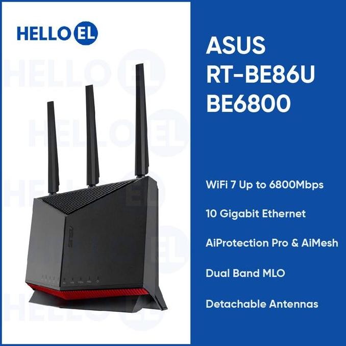 Asus Rt-Be86U Be6800 Wifi 7 6800Mbps 10 Gigabit Aiprotection Pro Aimesh Network Router New Stok