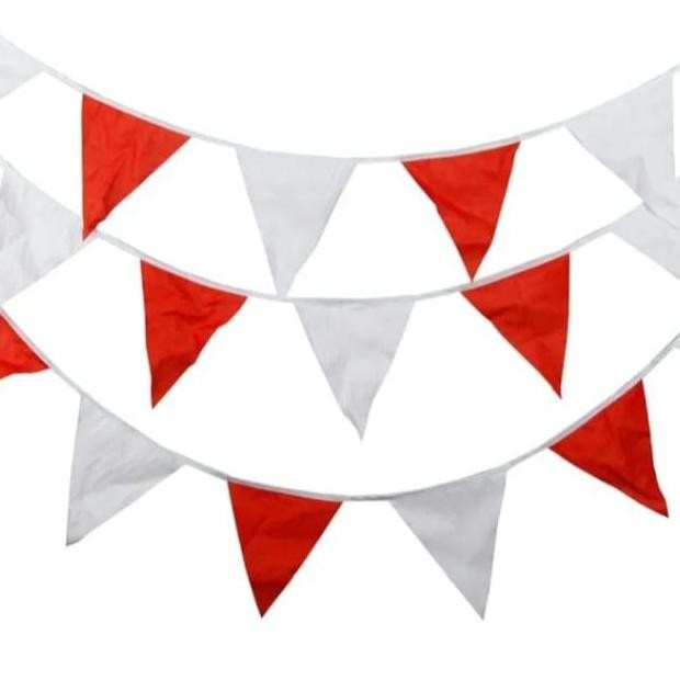 (20Pis) Bendera Karnaval Renteng Merah Putih Kain 90 Meteran