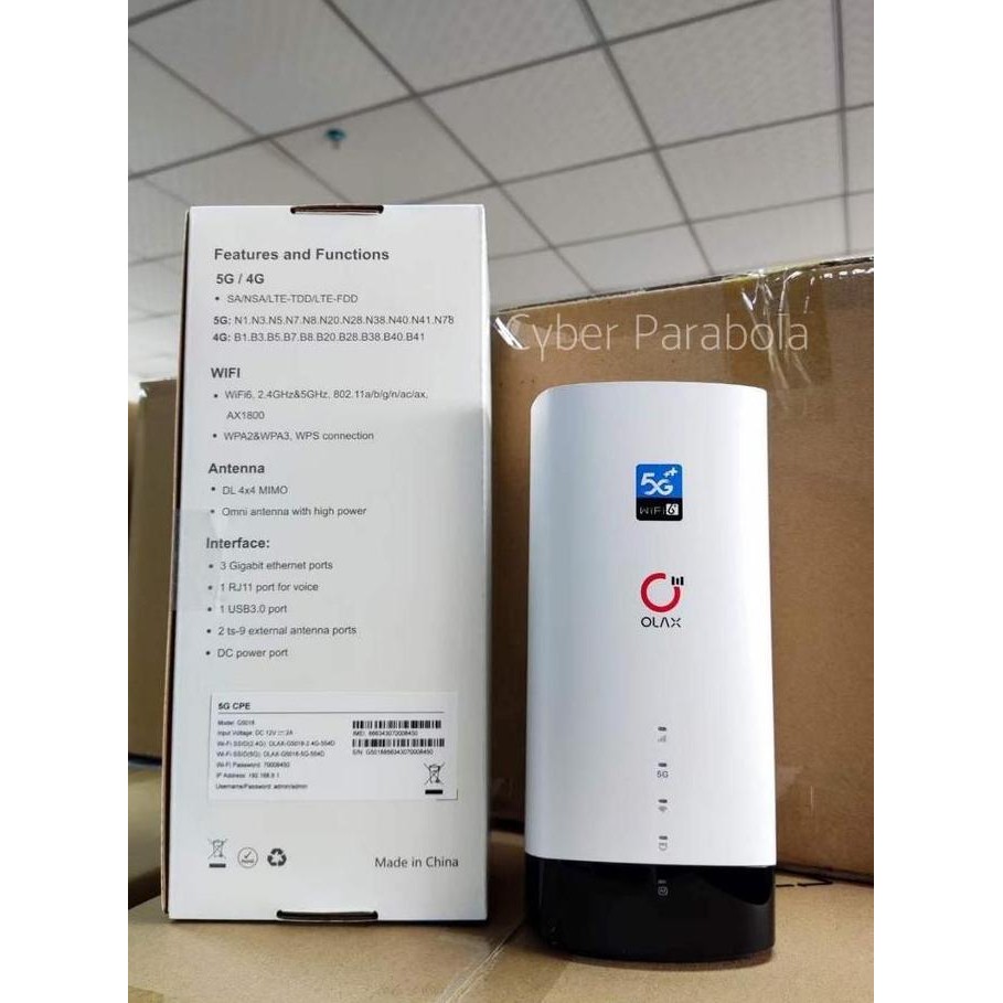 5G Cpe Olax G5018 Modem Router With Sim Card Slot 5G 4G Lte All Operator Wifi 6 Cat 22 New Stok