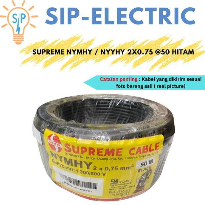 Kabel Supreme Nymhy Nyyhy 2X0.75 Mm Serabut Hitam 2X0,75 1Rol 50Meter