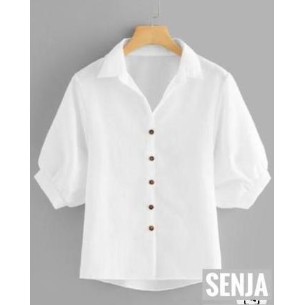 M-L-XL Kemeja Atasan Blouse Putih Wanita Lengan Pendek Balon M L XL