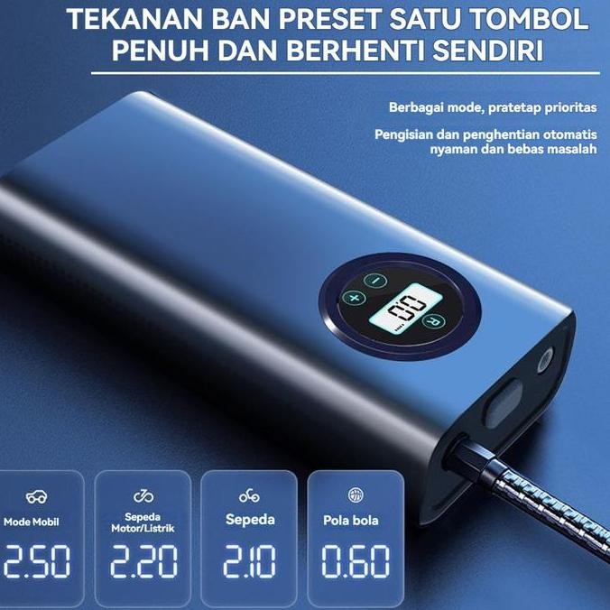 ASLI POMPA ANGIN BAN MOBIL ELEKTRIK WIRELESS TANPA KABEL PORTABLE DIGITAL LED RECHARGEABLE
