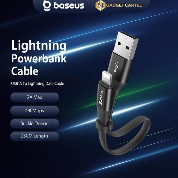 ASLI KABEL PENDEK POWERBANK BASEUS NIMBLE USB TO LIGHTNING FAST CHARGING 23CM - KABEL CAS IPHONE ORI
