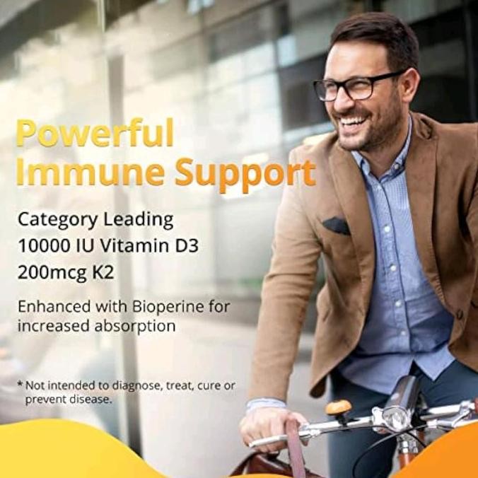 Vitamin D3 K2 Capsules 10000 IU (250mcg) D3 + 200mcg K2 MK7 Supports