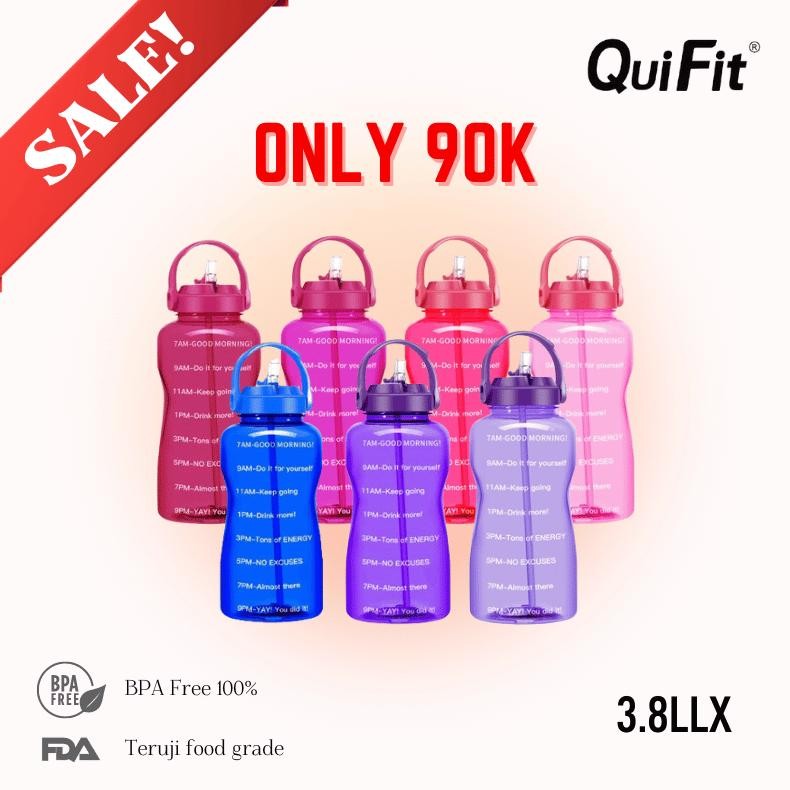 QUIFit - [3.8LLX] Botol Air Minum Tritan Motivasi 3.8L Dengan Sedotan dan Phone Holder 100% BPA Free