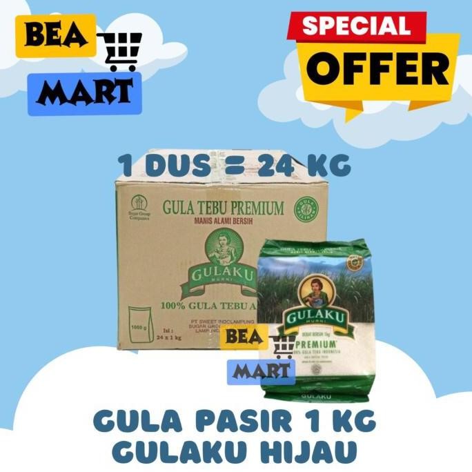 

[ INSTANT ONLY ] Gula GULAKU HIJAU 1kg 1 Dus Isi 24 Pcs | Gula Pasir Putih Premium Sugar Kemasan 1 Dus 24 kg Pak 1 kg | Manis Sweet Tebu 1000 gr 1 Karton GS