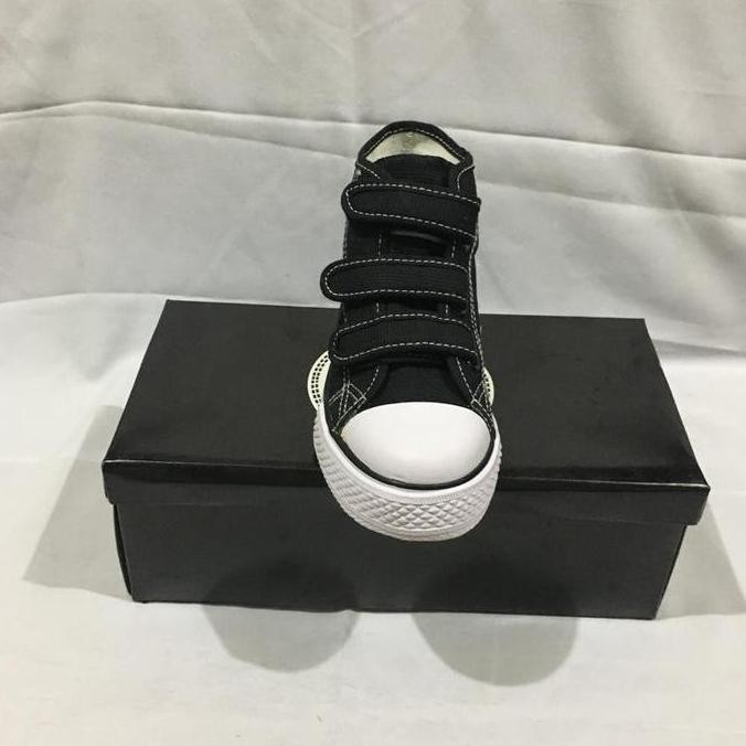 Sepatu sekolah bts anak perekat LIN STAR HI HITAM PUTIH