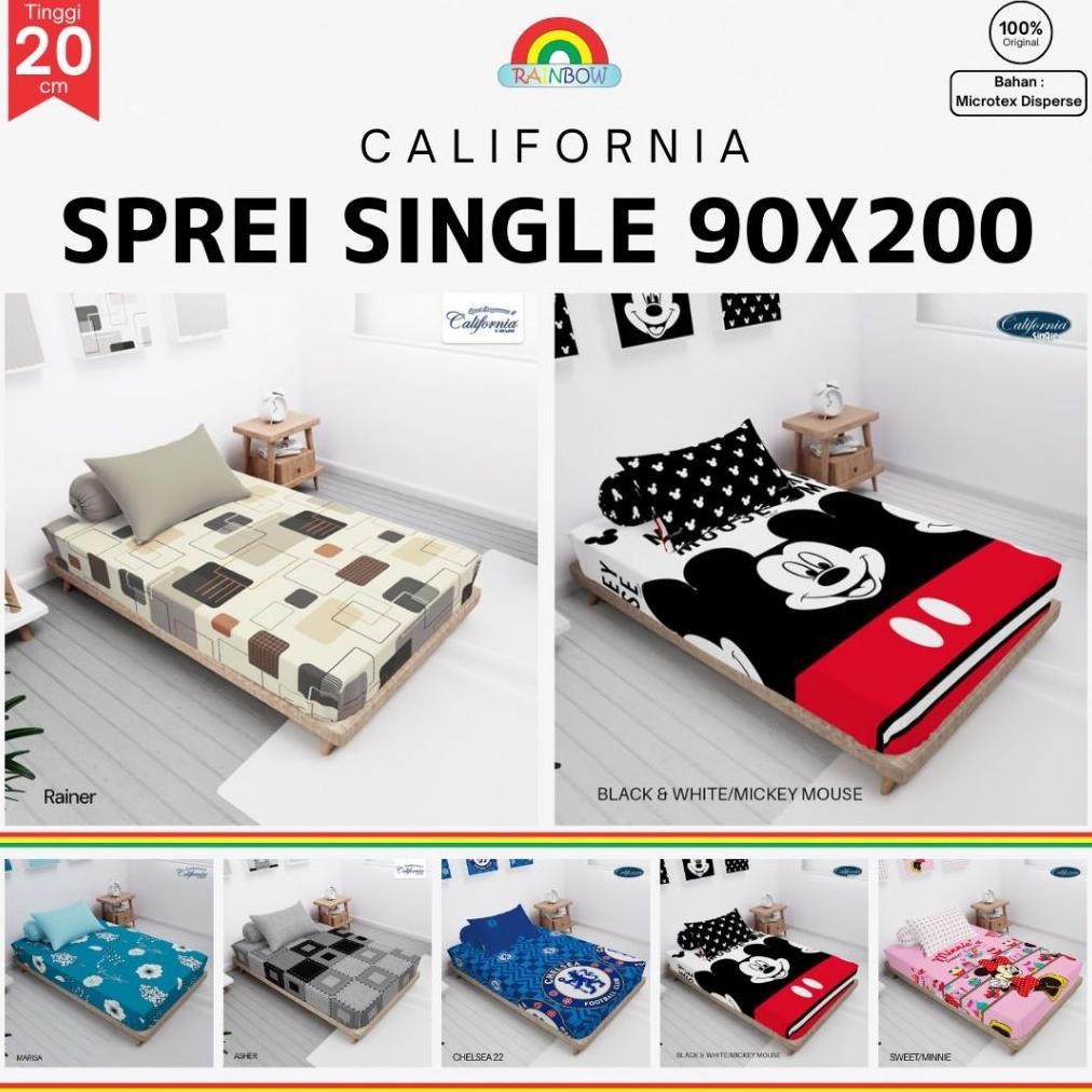 NEW VARIAN California - Sprei FITTED Single 90 (90x200) Terlaris pilihan