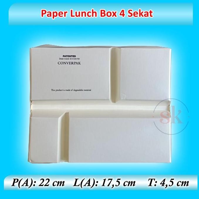 Grosir (50Pcs) Paper Lunch Box 4 Sekat /Paper Box Anti Bocor 4 Sekat