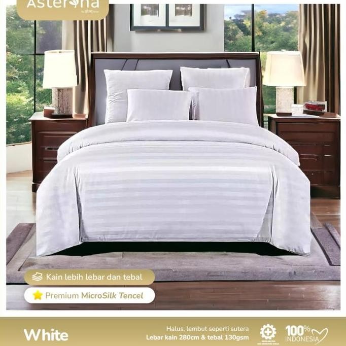 BEDCOVER + SPREI HOTEL MICRO BAMBOO PREMIUM MOTIF SALUR PUTIH