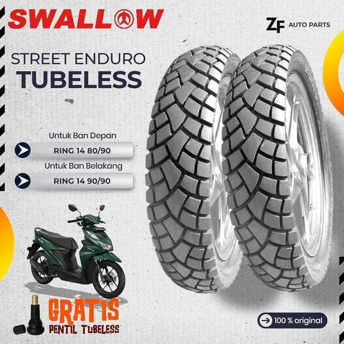READY BAN MOTOR MATIC SWALLOW STREET ENDURO RING 14 TUBELESS - DEPAN BELAKANG VARIO BEAT MIO GENIO