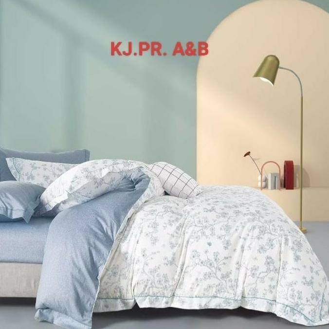 SPREI KATUN JEPANG HOTEL AN250144 PEONY FLORAL FLOWER BUNGA BABY BLUE BIRU WHITE PUTIH JAPAN COTTON 