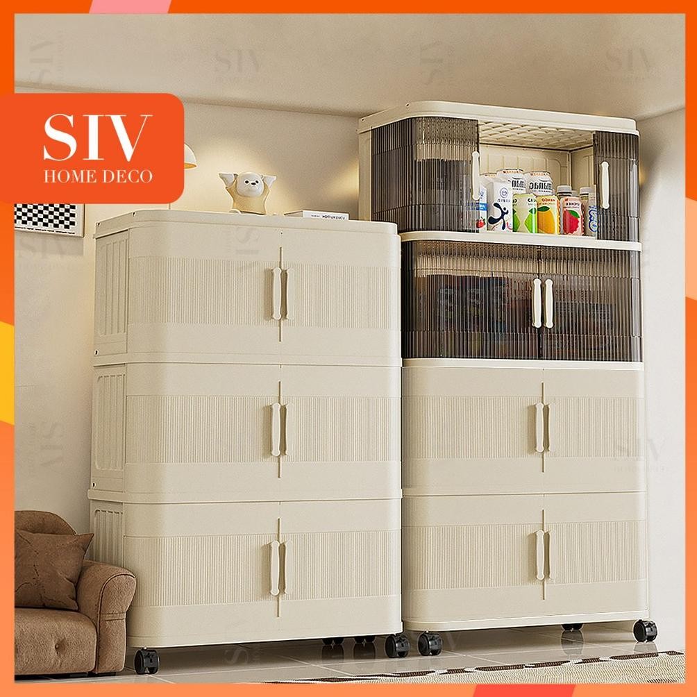 Lemari Plastik Susun Estetik Kotak Penyimpanan Multifungsi Pakaian Baju Dengan Pintu Geser