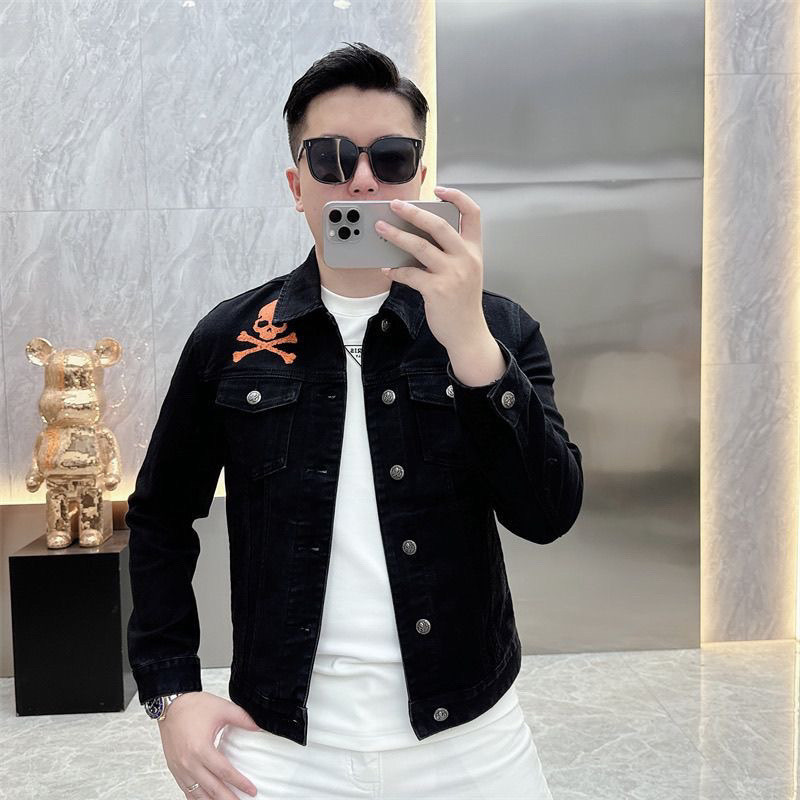 Jaket Pria Berkualitas Tinggi dengan Cetakan Tengkorak Trendy Jaket Pria Slim  Bergaya untuk Remaja