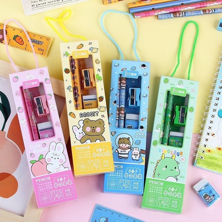 

Ew-98 Stt Stationery Set 5 In 1 Alat Tulis Anak Sekolah Penghapus Penggaris Pensil Serutan Karakter Lucu Set Alat Tulis Anak Motif Kartun