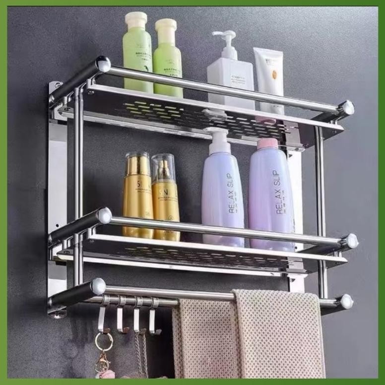 Rak Kamar Mandi Stainless Gantungan Handuk Rak Bumbu Dapur Stainless Steel Rak Tempel Gantung Tempat