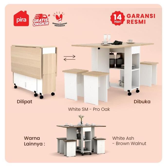 Pira - Allison Dt120 Meja Makan Set Lipat