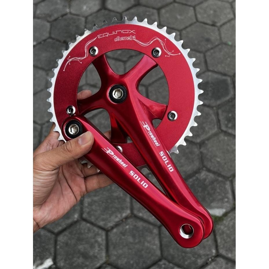 Part Sepeda Crank Fixie Prowheel 46T Merah Red Original Gear Depan Gir Fiksi 46 T Bb Kotak Arm 165 B