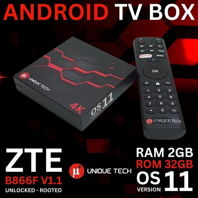 TERBARU - STB ZTE B866F OS 11 RAM 2GB UNLOCK ROOT FULL SET ANDROID TV BOX AKUN
