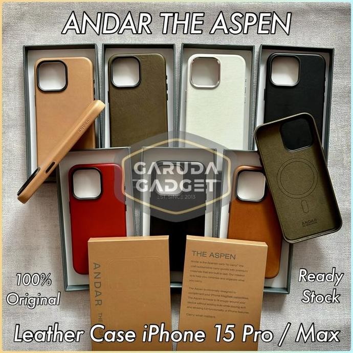 Leather Case iPhone 15 Pro Max Andar The Aspen MagSafe Casing Original