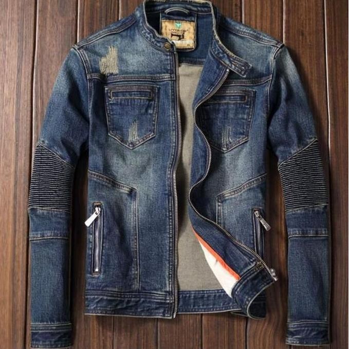 JACKET JEANS BIKER MOTORAN SCRUB ZIPER RESLETING NEW ARTIKER JEANS DENIM Motif Zipper Panjang Pria N
