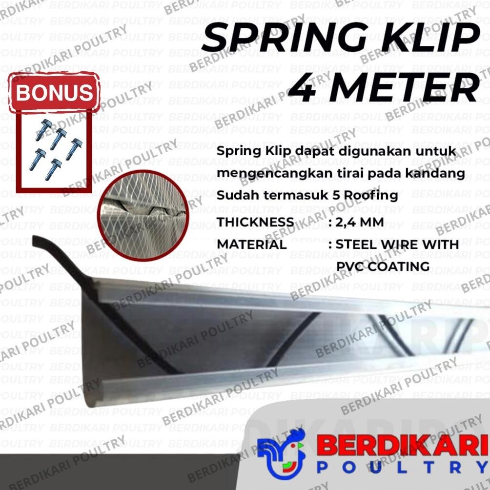 Spring Clip 4 Meter ( FREE ROUFING BAJA RINGAN 5 PCS ) /Kawat Alat Pasang Plastik UV Green House Kli