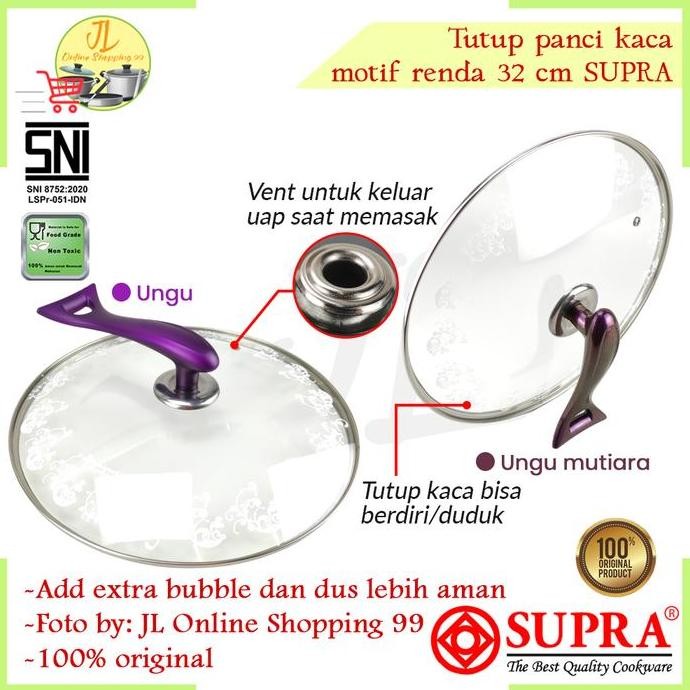 Sale Supra Tutup Panci Kaca Motif Renda 32Cm / Tutup Kaca Panci