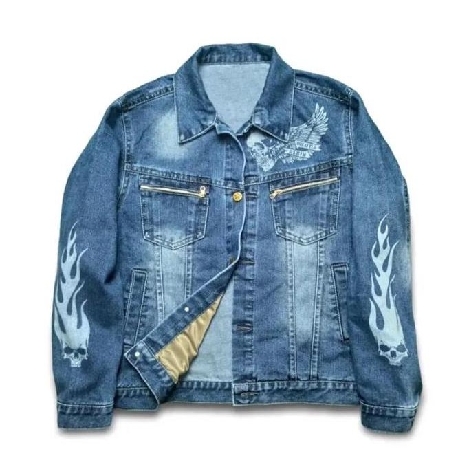 Jaket Jeans Pria Wanita Gravity Resleting Blue Distro Hitam Unisex