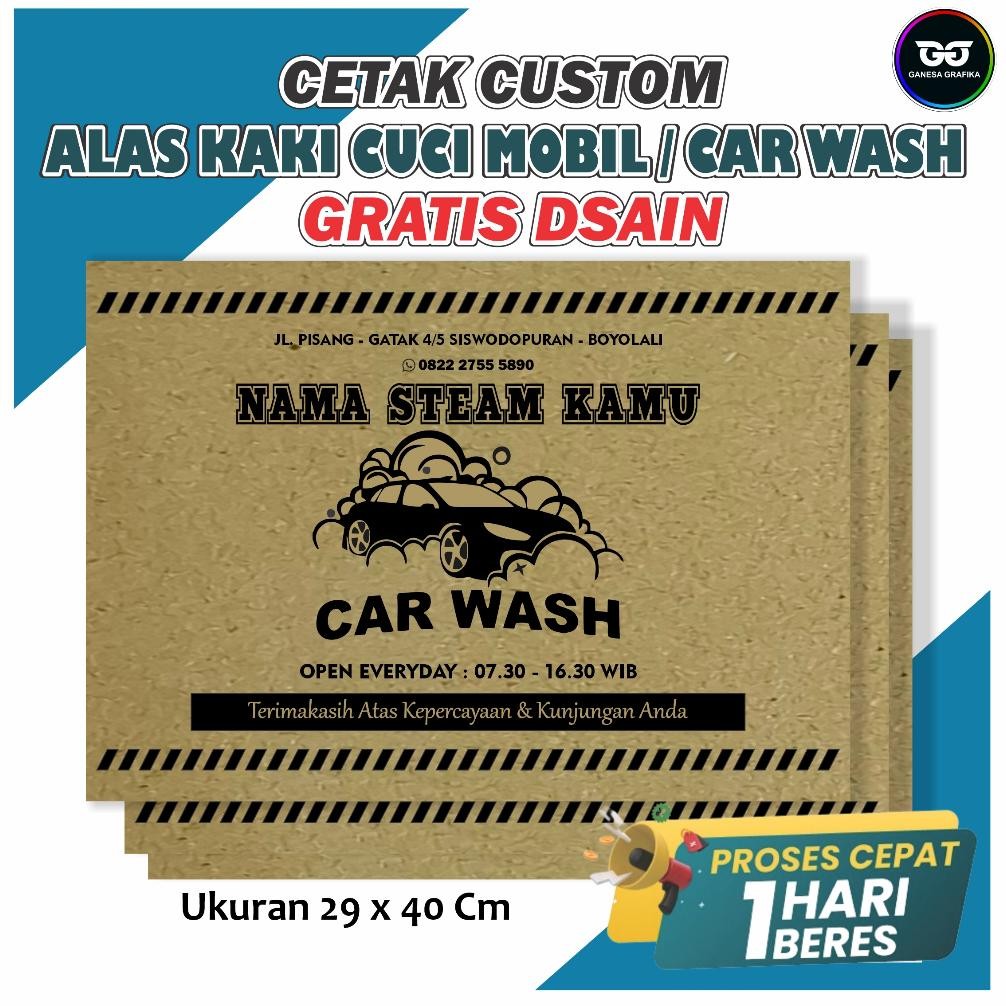 

kertas alas kaki cuci mobil custom nama sendiri ukuran 29 x 42 cm kertas alas kaki carwash steam DiM