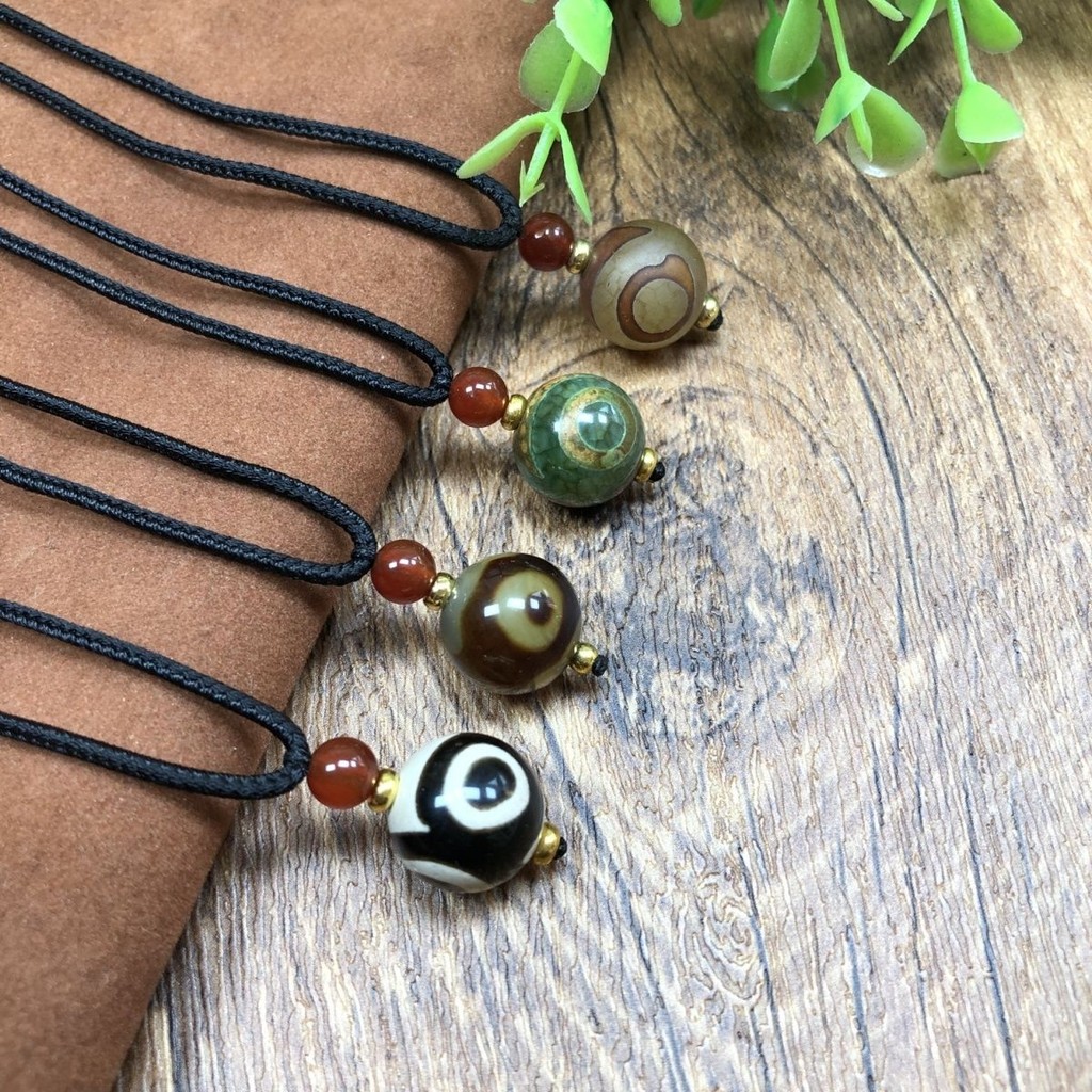 Tibetan Three-Eyed Dzi Bead Vintage Agate Pendant