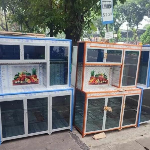 Lemari / Rak Piring 3 Pintu Aluminium Jumbo Kaca Riben