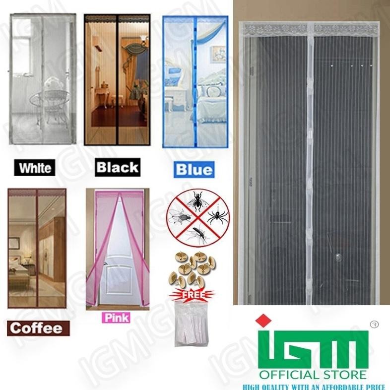 SPESIAL DISKON! IGM-210*90CM Tirai Pintu Magnet Kawat Nyamuk Magic Net Polos Fiberglass Premium Mesh