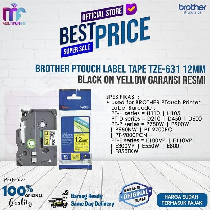 

Brother Ptouch Label Tape Tze-631 12Mm Black On Yellow Tze631 Resmi New Stok